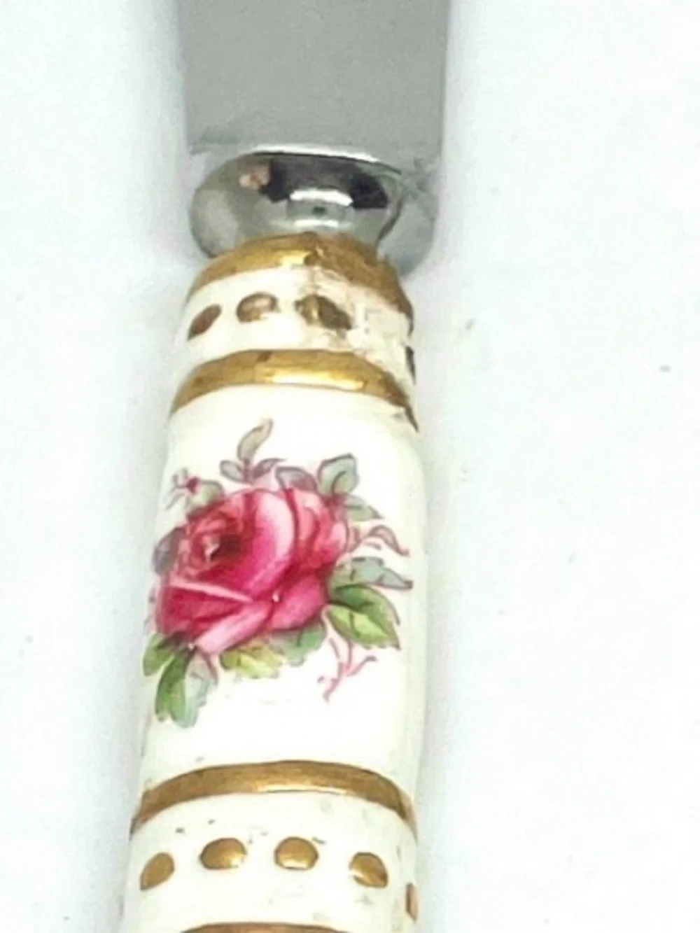 ⁠Royal Crown Derby Posies Fruit Knife Fork Set Gold Accents Porcelain Handle VTG